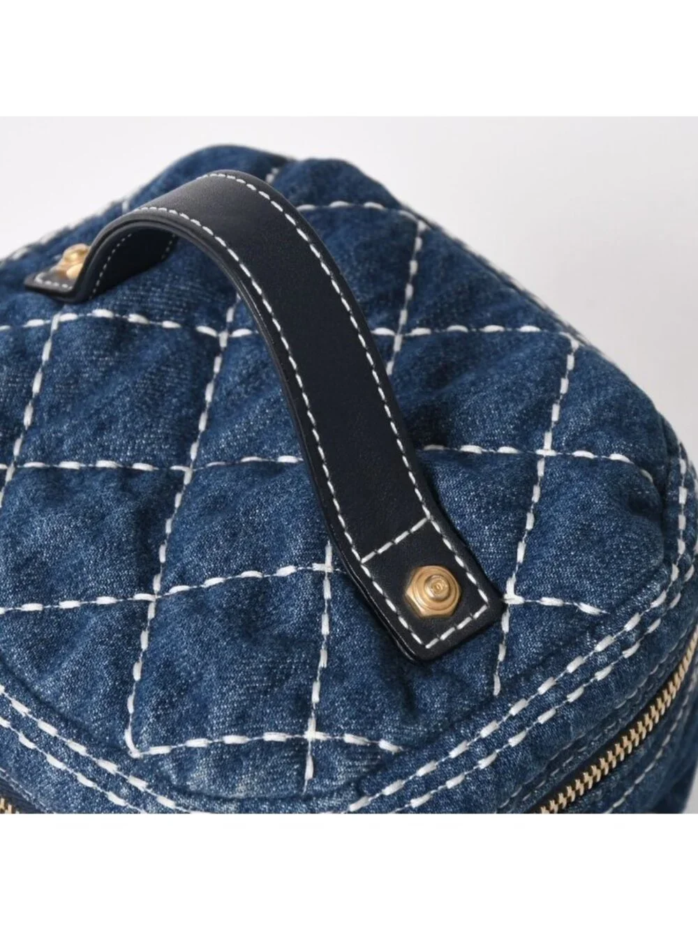 Chanel Vanity Chain Shoulder Bag CC Logo Denim Wild Stitch Gold